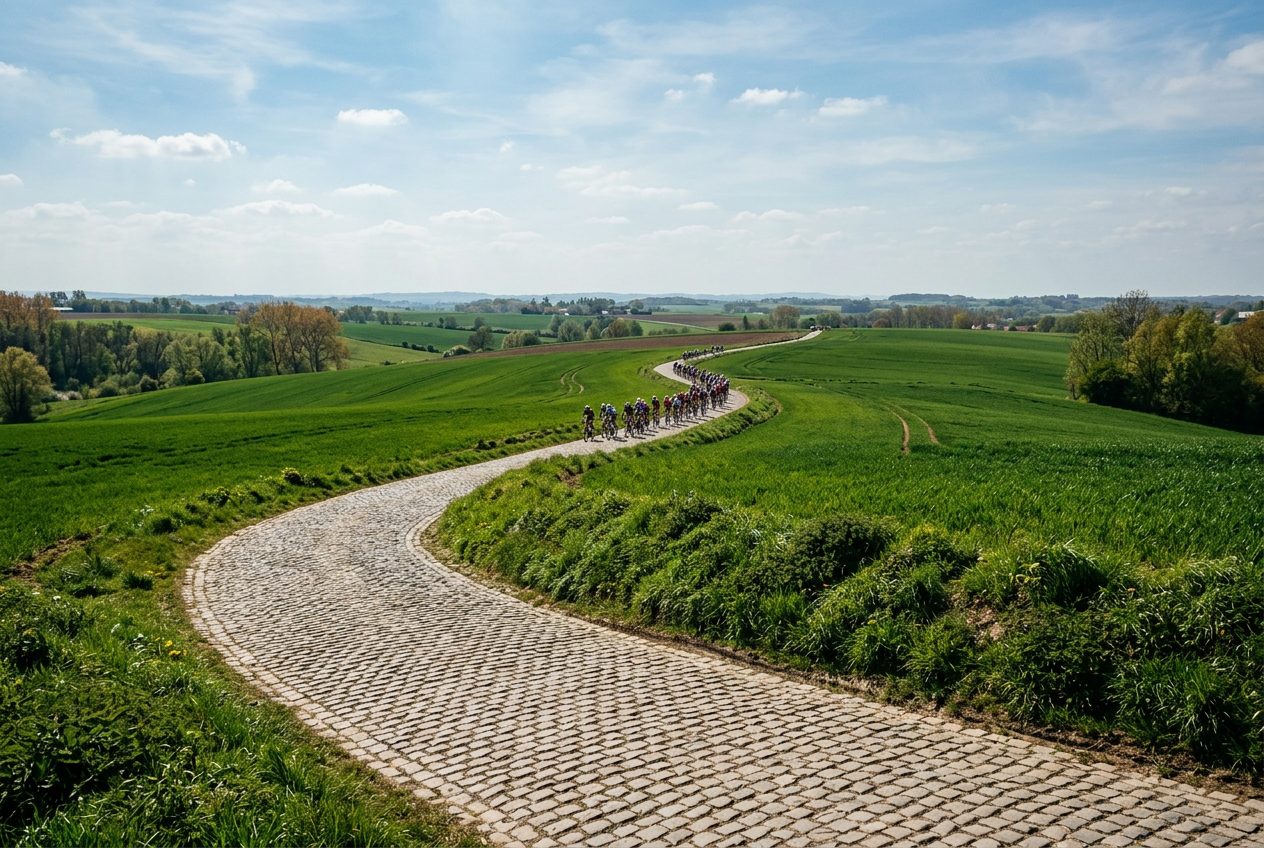 Kasseienstrook in de Vlaamse Ardennen tijdens de E3 Classic fietsexperience van Cycle for Good
